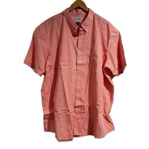 LL Bean shirt short sleeve pocket button‎ down gingham orange white xxl